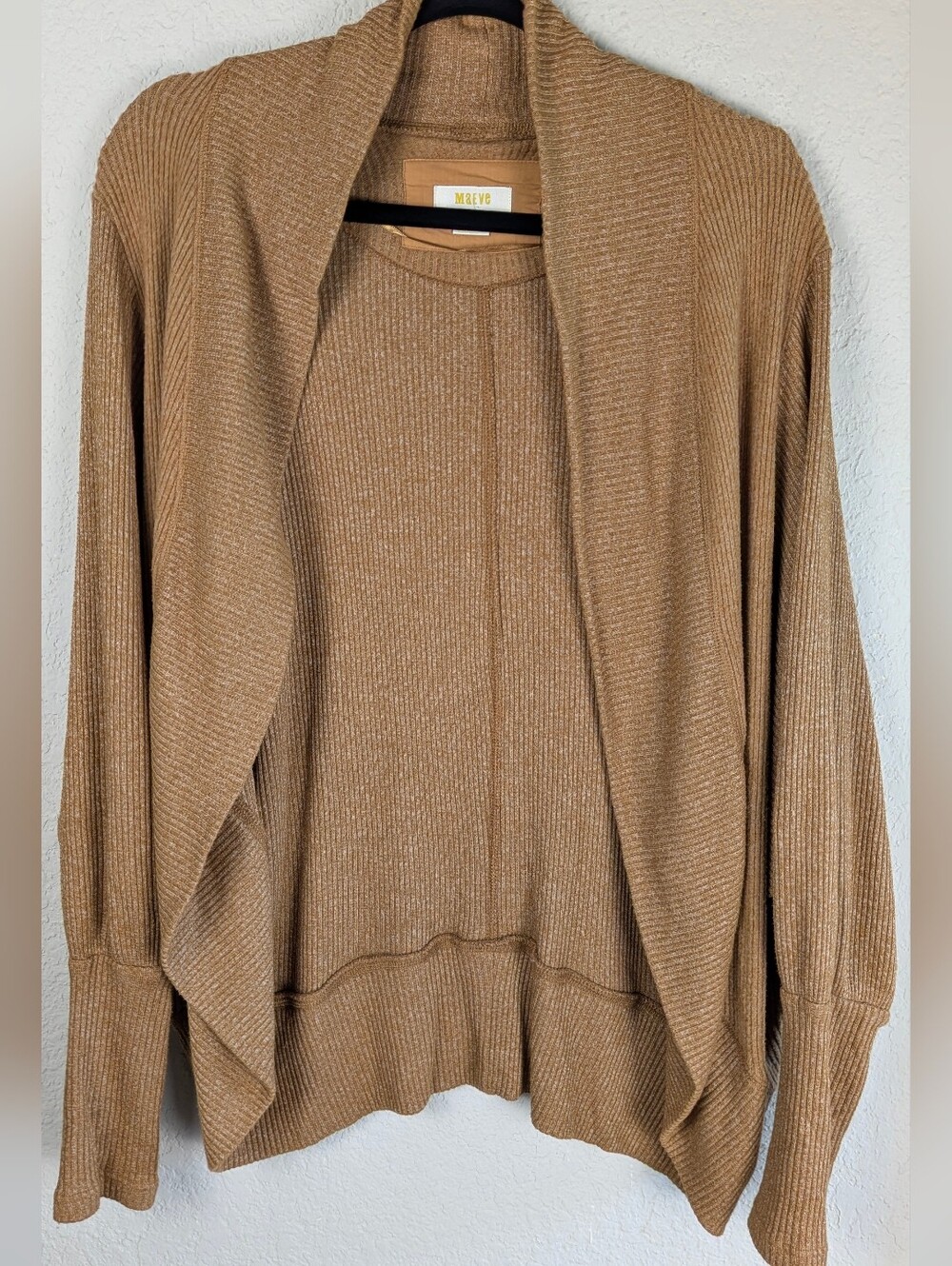 Anthropologie Maeve Cocoon Cardigan Sweater S Stretch Knit Heathered Camel Soft
